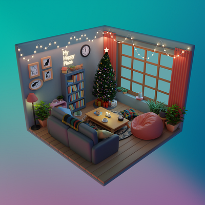 3D cozy living room with Christmas tree made in blender 3d 3dmodel animation blender design graphic design illustration