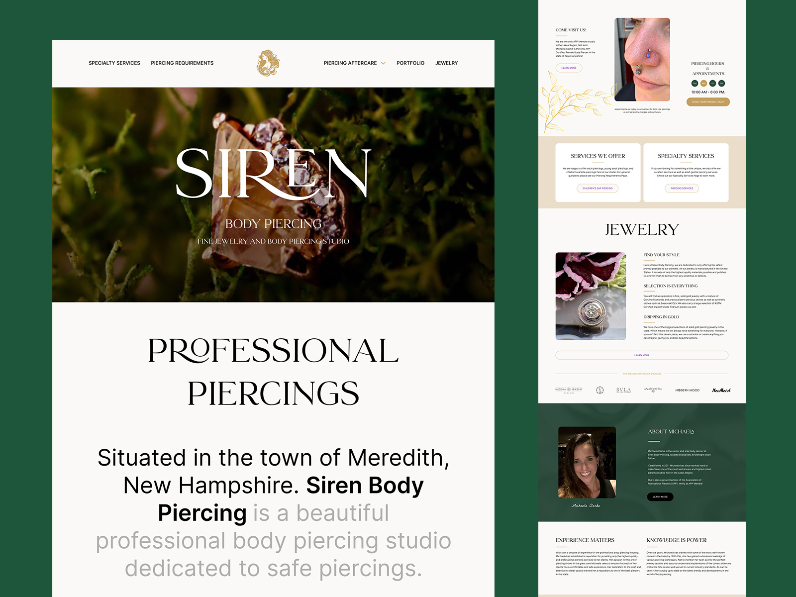 Example of Body Piercing Studio Website Design | Clean, Elegant & Modern UI