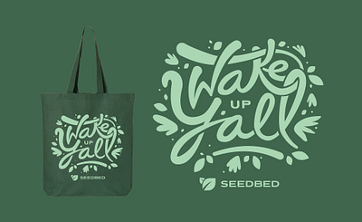Wake Up Y'all Tote bible brand identity branding custom type floral hand lettering jesus kidmin kidsmin seeds tote totebag yall