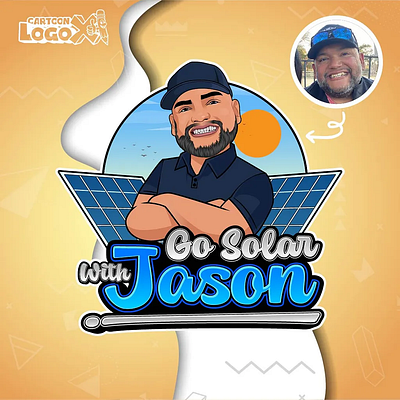 Go Solar With Jason | Custom Portrait Logo By CartoonLogoX branding cartoonartlogo cartoonbusinesslogo cartoonportrait cleanenergylogo creativeportraitlogo custombusinesslogo customillustrationlogo customlogodesign digitalbranding graphic design logo portraitlogo professionalbranding solarbusinesslogo startupbranding uniquebusinesslogo vectorart vectorlogo