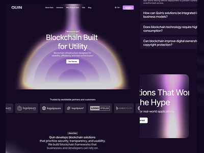 Quin – Web3 Blockchain Landing Page Design ai agents ai agents landing page app blockchain landing page blockchain ui design branding cross chain transfers crypto payments decentralized identity defi infrastructure design digital ownership graphic design high performance illustration real world blockchain secure transactions smart contracts vector web3 solutions