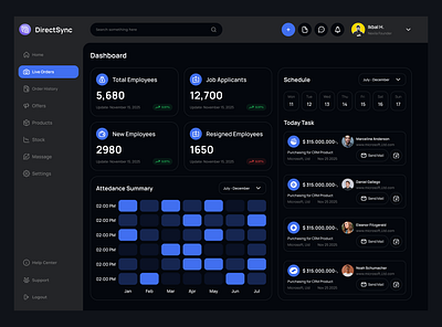 DirectSync – Management Admin Dashboard 3d admin system ai agents ai agents landing page app branding company operations dark ui design design employee tracking graphic design hr analytics illustration job applicants logo management dashboard productivity dashboard task scheduling ui workforce monitoring