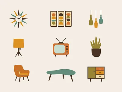 Mid-Century Modern Icons abstract earth earth tones icons illustration illustrations indianapolis indy lamp lamps madebypat mid century mid century modern midcenturymodern modern painting plant plants retro vintage