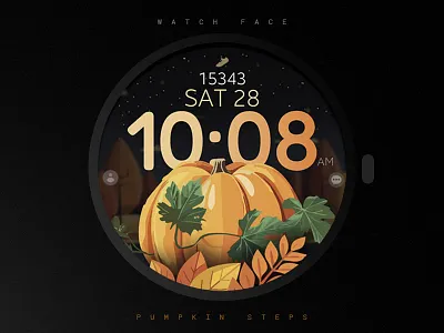 Pumpkin Steps Autumn Watch Face autumn black design fall fitness google graphic design halloween illustration orange pumpkin samsung smartwatch steps technology ui watch watch face watchface wear os