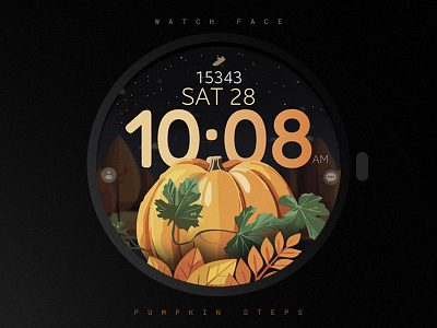 Pumpkin Steps Autumn Watch Face autumn black design fall fitness google graphic design halloween illustration orange pumpkin samsung smartwatch steps technology ui watch watch face watchface wear os