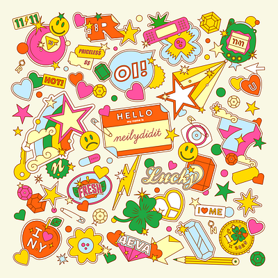 Sticky fun! adobe colour cute design digital fun illustration illustrator lettering pattern pink stars sticker type