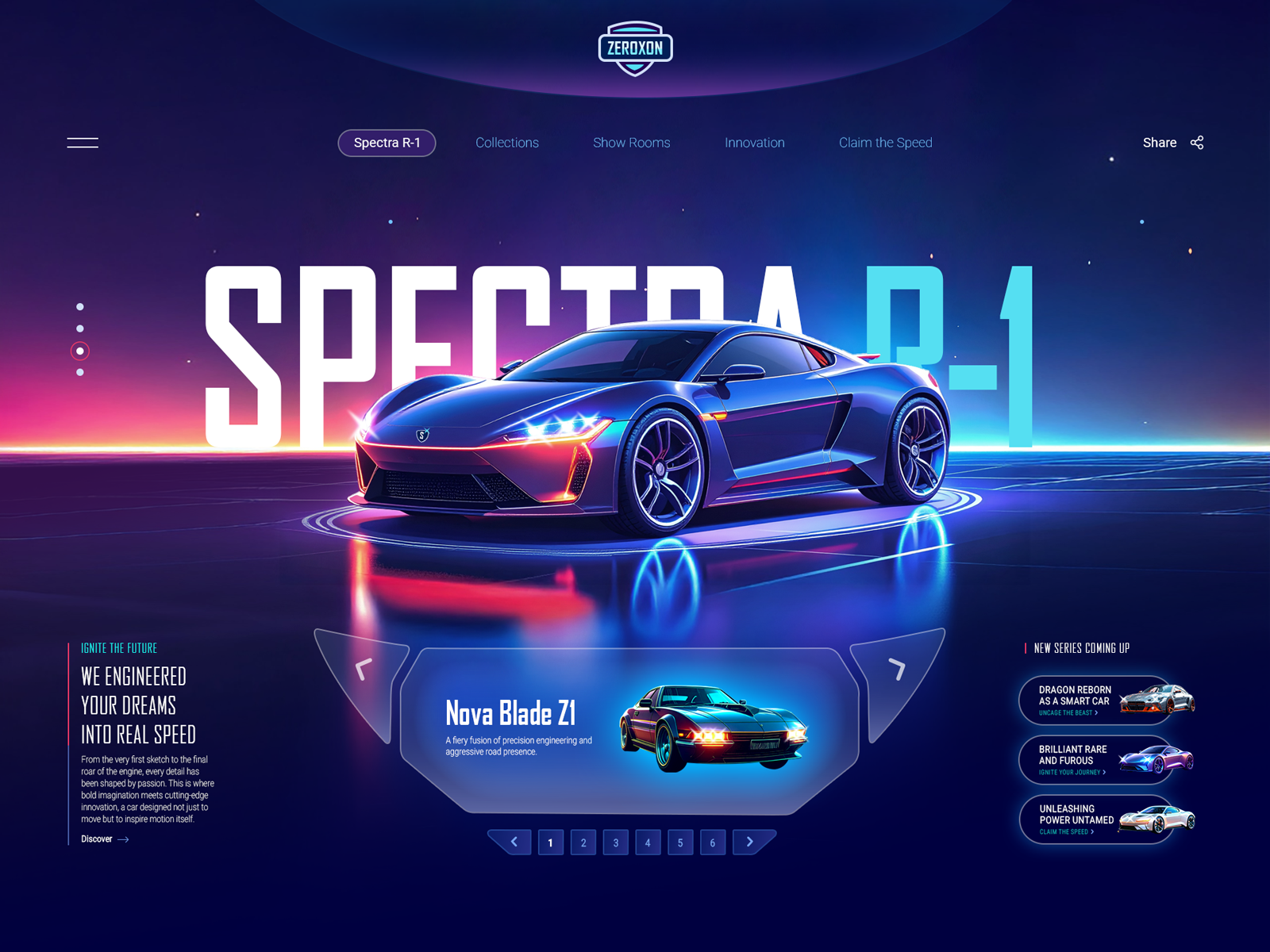 Zeroxon - We Engineered your Dreams into Real Speed animation branding cars design elegant futuristic graphic design hero section landing page modern motion graphics sleek ui user experience ux web design web designing website