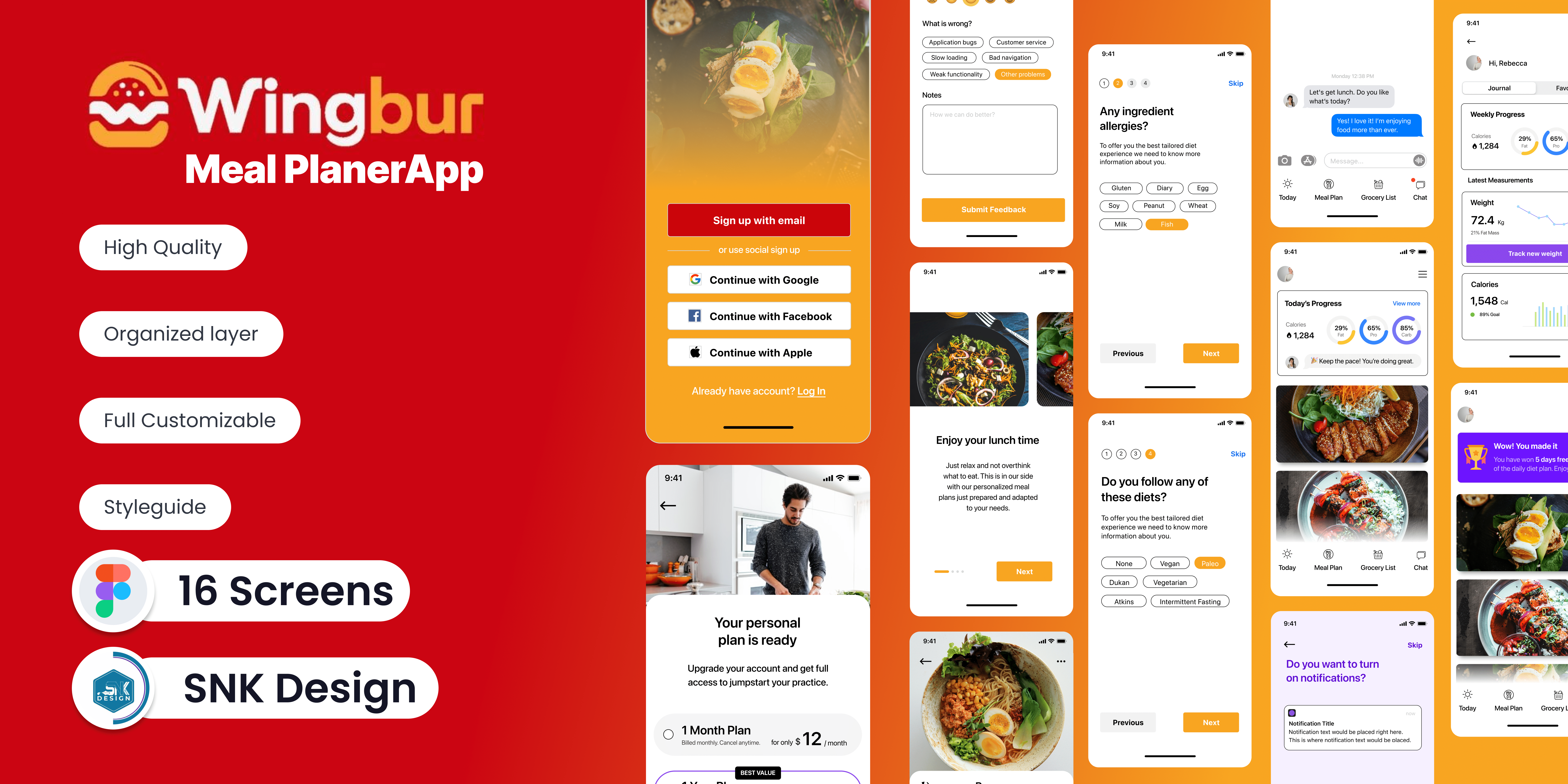 🍽️ Wingbur Meal Planner App branding design illustration ui uiux ux vector