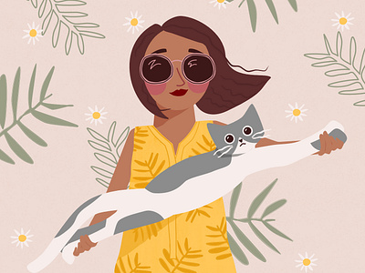 Lady with a cat illustration cat cat illustration cat portrait catlady floral illustration florar girl girl illustration girl with a cat girl with a cat illustration graphic design illustration vector vector illustration