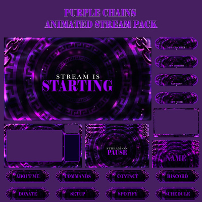 Purple Chains Animated Stream Package: For Twitch Overlay kick animated pack stream animated screens banner design kick overlay kick screens kick stream animated overlay pack stream overlay stinger transition