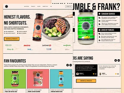 Humble & Frank Condiment Foods Landing Page Redesign Concept b2c branding condiment eat ecommerce food grocery landing page online shopping online store product products sauce shop snack store tasty web design website yummy