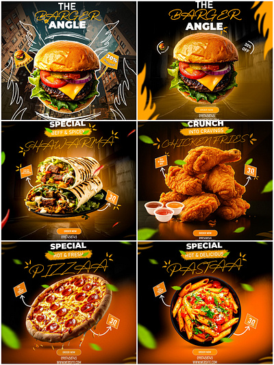 Fast food social media advertise barger branding chicken fastfood french frie graphic design pasta pizza shawarma