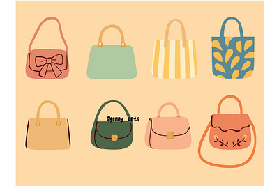 Bag Collection with Beige Background accessories bags cartoon casual clothing collection concept elements fashion handbag leather luxury set shop store style stylish symbol trendy women