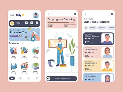 Cleaning Service App app appointment booking cleaning cleaning service gamification home house illustration office service ui