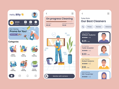 Cleaning Service App app appointment booking cleaning cleaning service gamification home house illustration office service ui
