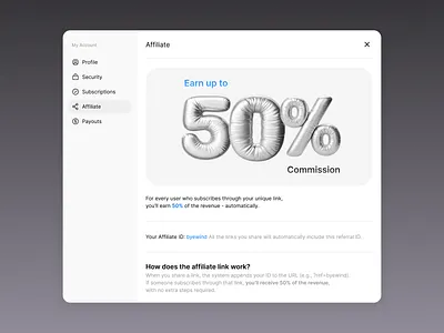 Affiliate page - SnowUI ui design