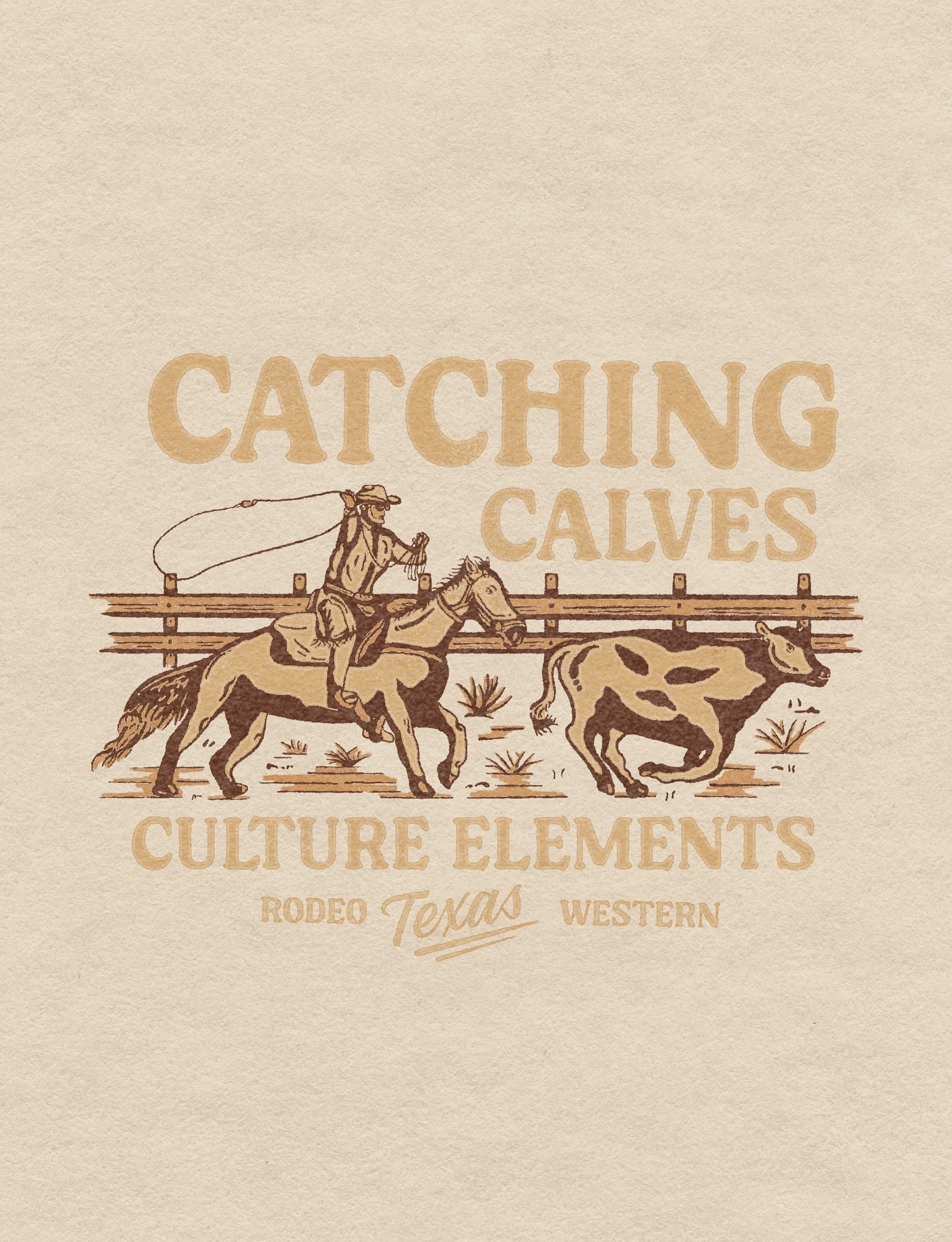 CATCHING CALVES Brand Illustration apparel branding calves catching cowboy cowboy design design graphic design handdraw illustration patch design rodeo texas tshirt design vintage design