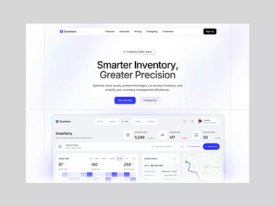 Quantara Landing Page - Inventory Management agency agency website animation dashboard graphic design homepage inventory landingpage light light mode minimalist modern motion graphics saas ui ui design ux design web animation web design website