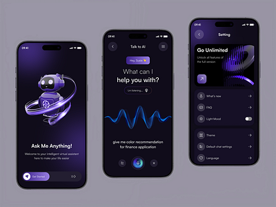 AI Assistant Mobile App ai ai app ai app design ai assistant ai intereface ai startup ai technology ai voice artificial intelligence chat gpt ios app design machine learning mobile app mobile app design product smart assistant tech ui ux voice recognition voice record