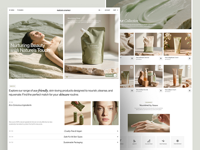 Nutura Essence - Skincare Ecommerce Website animation beuty bodycare branding design eccomerece header illustration landing page nature shop skincare ui uiux web design website