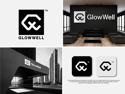 GlowWell Modern logo design blackandwhite branding brandingidentity brandmark design g graphic design icon lettergw logo logodesign logotype minimaldesign modern modernlogo motion graphics visual w