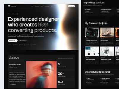 Personal Website Landing Page Concept agency website biography branding business consultant website corporate website creative designer dark mode effect design portfolio design services designer portfolio freelancer landing page marketing website personal branding personal website portfolio portfolio website professional profile profile