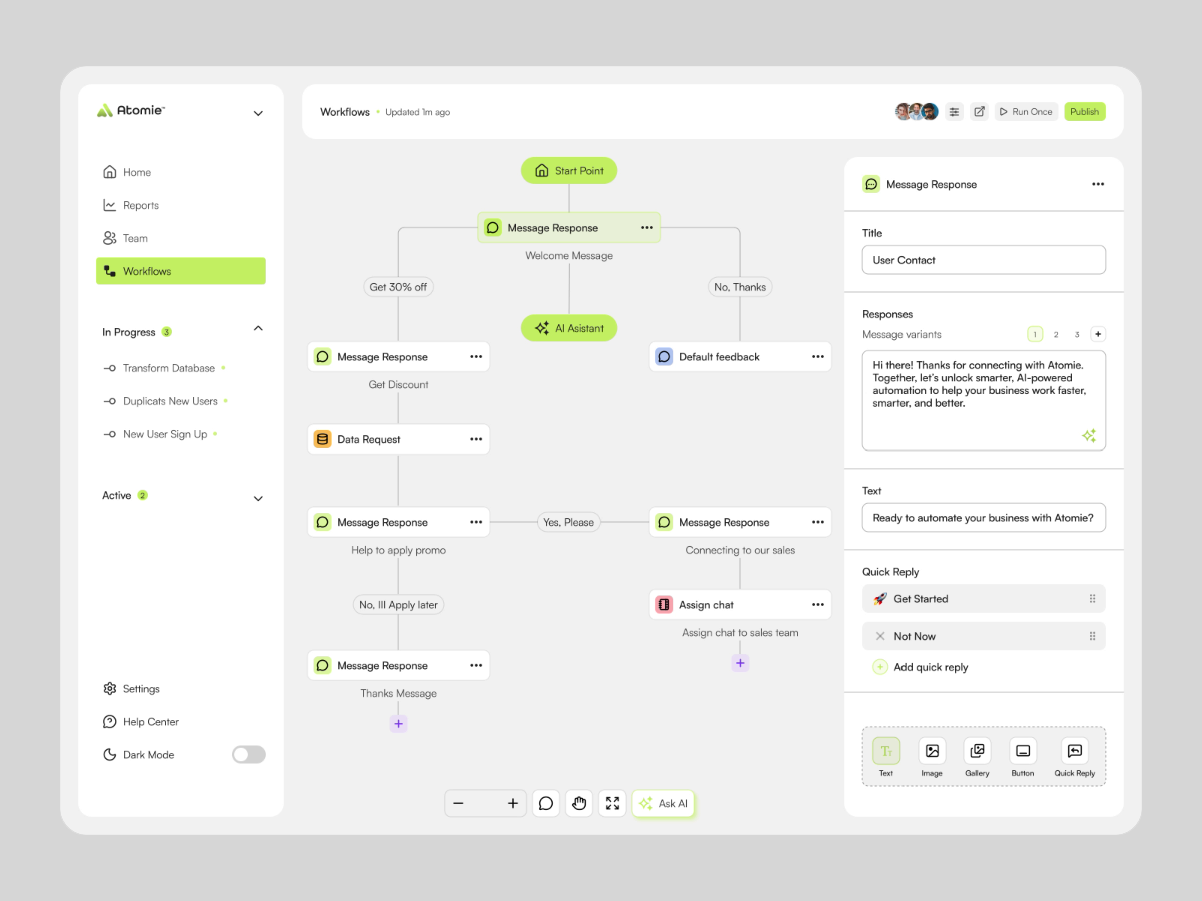 Example of Atomie™ - AI Automation Dashboard