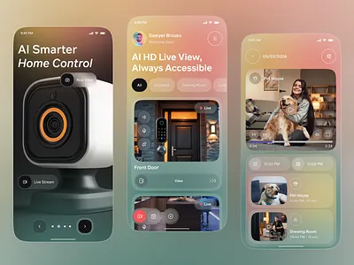 AI Smart Home Control App – Live View & Security UI Design ai app ai streaming app app design camera app hd video app home automation home monitoring app home security app live app live stream live streaming app mobile mobile app security app smart home smart home control smart technology