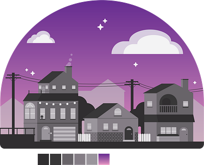 Little Town dawn dusk graphic design illustration night purple town vector