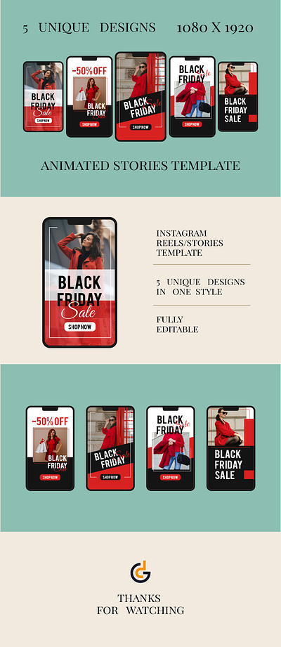 Black Friday Animated Stories - Fashion Promo Pack after effects template black friday editable template fashion promo instagram stories motion design promo video reels animation shop now social media story pack tiktok vertical video youtube shorts