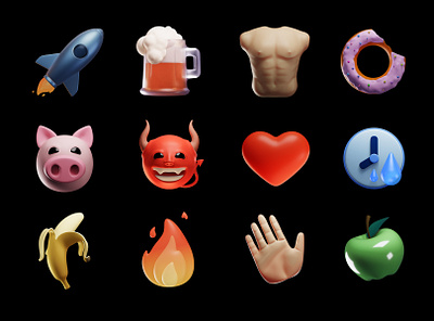 Icons set 3d 3dillustration fit fitness icons ui
