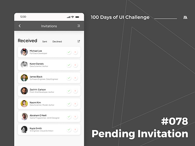 100 Days of UI - Day #078 (Pending Invitation) adobe xd app app design branding dailyui dailyui 078 day 078 day 78 day78 design figma graphic design illustration invitation ui logo pending invitation social media ui ui vector