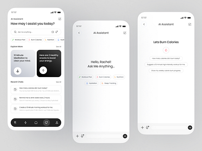 Personal AI Trainer UI – Fitness Mobile App Concept ai app casestudy chat figma fitness gpt graphic design mobile nutriton trainer ui ux wellness yapayzeka