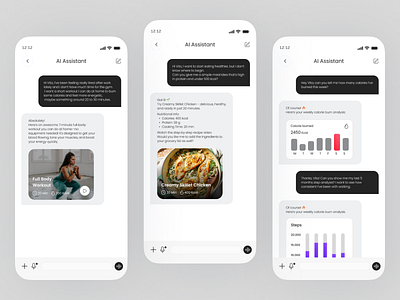 Personal AI Trainer Chat UI – Fitness Mobile App Concept ai app chat fitness gpt graphic design mesaj mobile trainer ui ux wellness