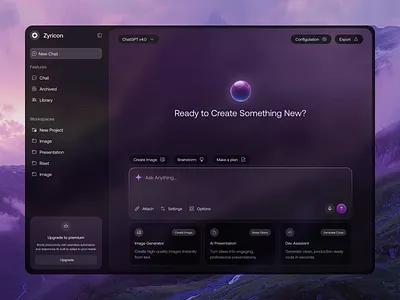 Zyricon - AI Chatbot Web App ai chat chatgpt chatting gpt grok message minimalist sora talk ai ui ux design web app design web app ui web application web design ui web ui webapp