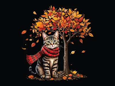 Cozy Autumn Cat Illustration | Fall Season Artwork