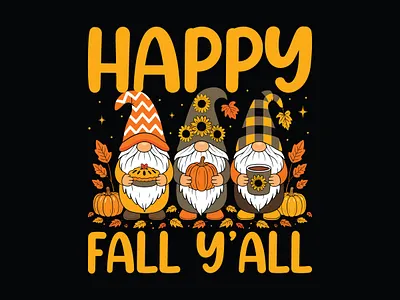 Happy Fall Y’all – Cute Autumn Gnome Illustration