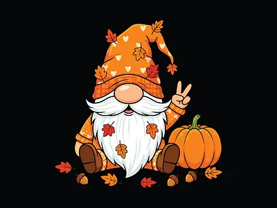 Cute Fall Gnome Illustration – Autumn Pumpkin Art