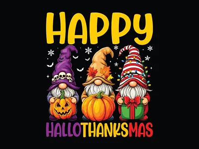 Happy HalloThanksMas – Cute Gnome Holiday Illustration