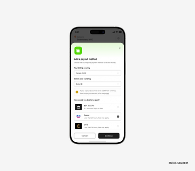Add a payout method bank dollar geepay graphic design management method mobile mobile app money payment payout product design ui ui design ux