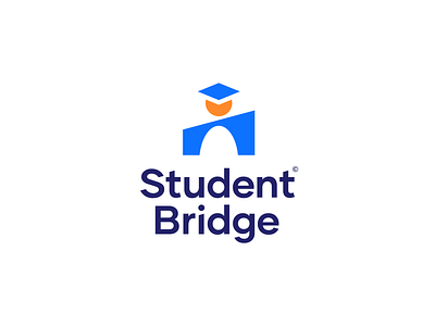 Student Bridge logo branding bridge design geometry graphic design hat icon illustration logo mark minimalism negativespace sudent sun