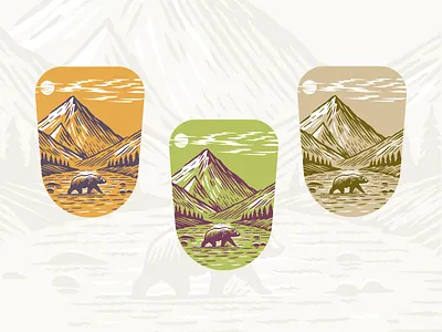 Engraving vintage National Park Illustrative logo animal bear brand branding engraving for sale illustration landscape logo mark nagual design national park nature rocks