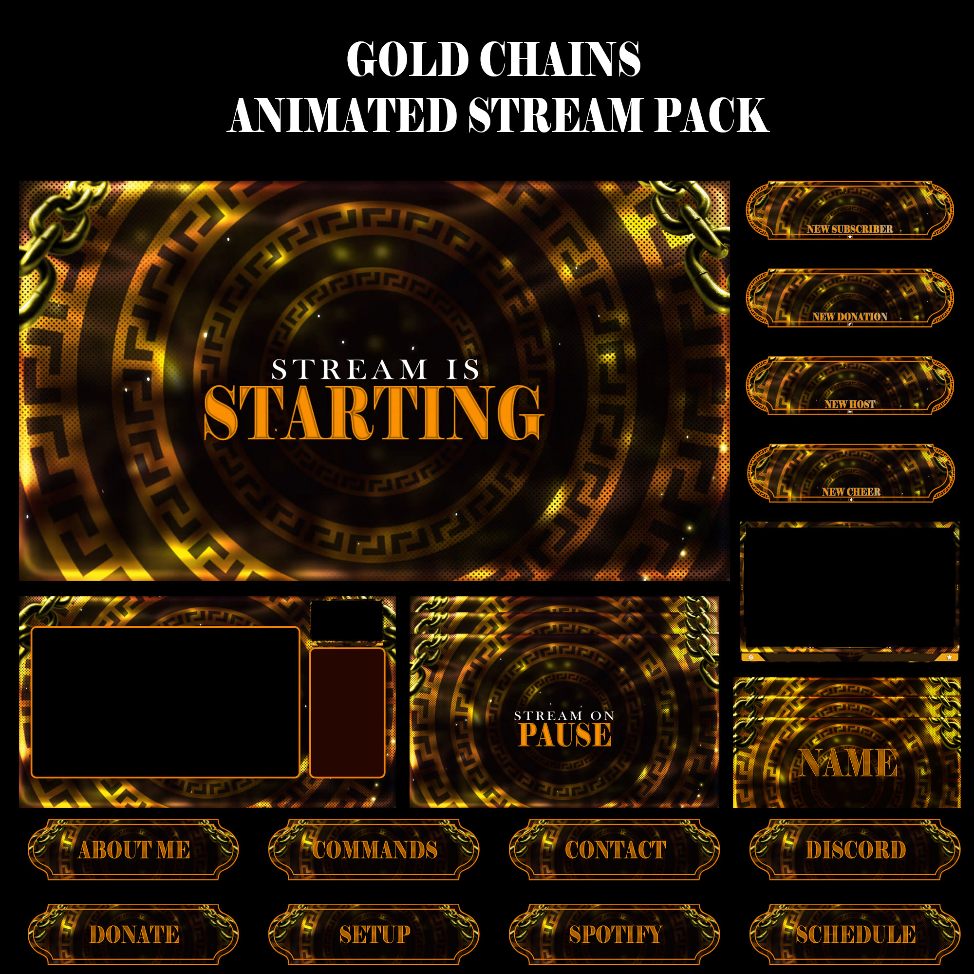 Gold Chains Animated Stream Package: Stream Overlays animated pack stream animated screens banner design illustration kick overlay kick screens kick stream animated overlay overlay overlay stream pack stream overlay stinger transition stream stream design stream pack twitch