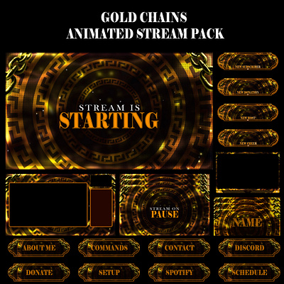 Gold Chains Animated Stream Package: Stream Overlays animated pack stream animated screens banner illustration kick overlay kick screens kick stream animated overlay pack stream overlay stinger transition