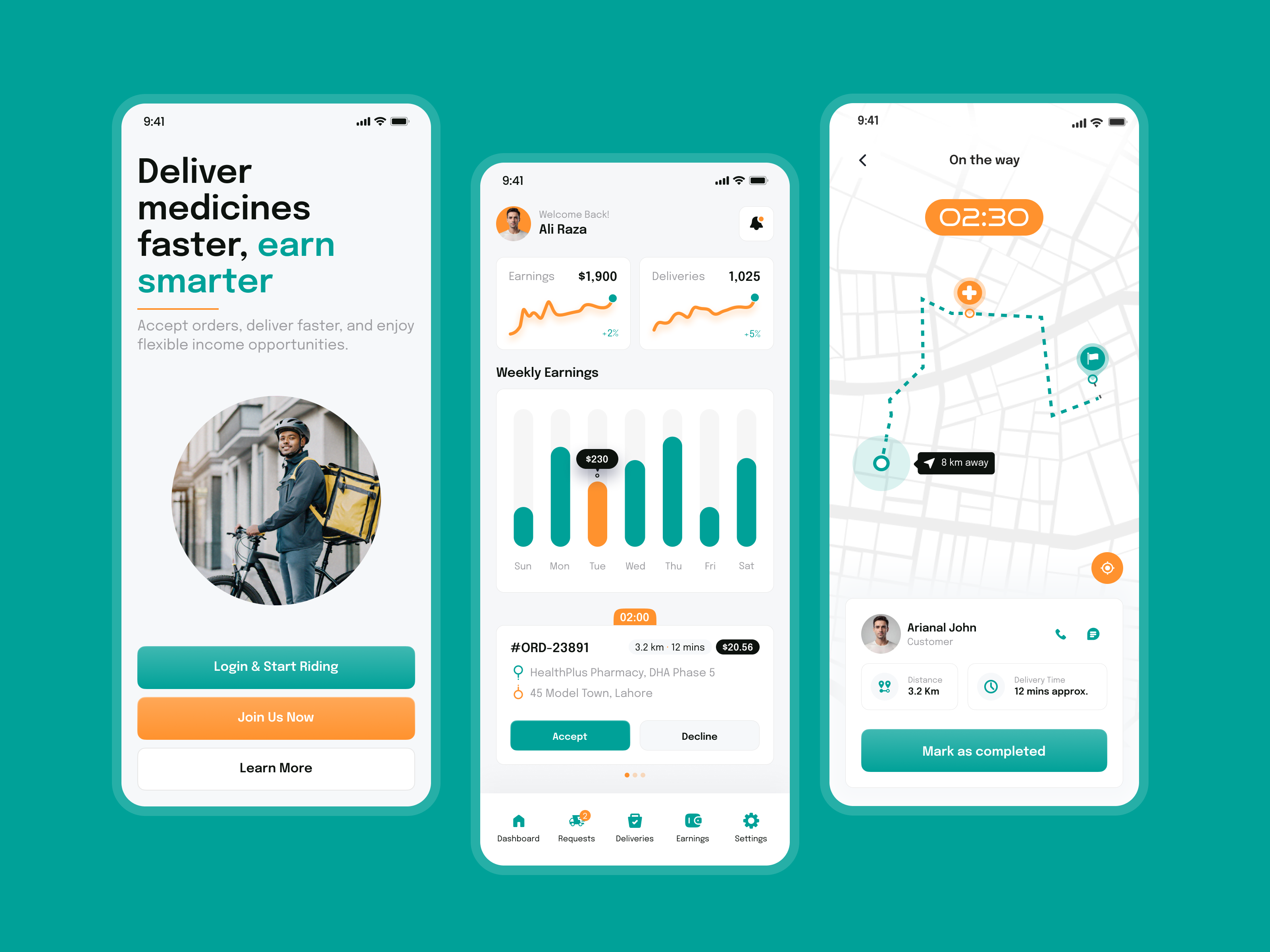 Sleek Medicine Delivery Rider App cleanui delivery mobile app ui delivery rider app delivery status update ui delivery tracking ui figmadesign food medicine delivery ui healthcare delivery app medicine delivery app mobileappdesign modern rider app design modernui order management app pharmacy delivery app pharmacy rider app rider app ui rider dashboard design rider earnings screen rider navigation app uiux