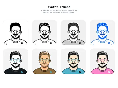 Avatar Tokens — A Modular System for Personal Branding avatar avatar design system avatar styles avatar ui brand branding character component design system identity identity system illustration illustration set personal branding sergushkin token design tokens vector visual identity