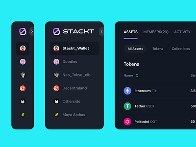 Stackt UI cryptocurrency dashboard gaming nav navigation sidebar token user interface web3