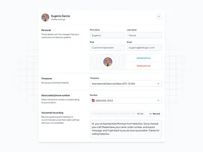 Profile settings (updated) admin profile change profile crm edit profile phone phone number profile profile picture profile settings record record voice script telephone timezone user profile user settings voicemail voicemail recording