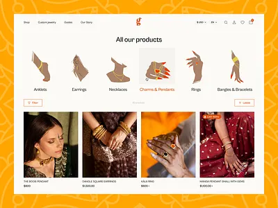Redesign of an E-Commerce Website for a Jewelry Brand beautiful ui captivating ui creative direction e commerce indian style jewelry website landing page minimal design modern ui original ui responsive design stylish website ui uidesign ux vibrant ui visual identity web design website website development