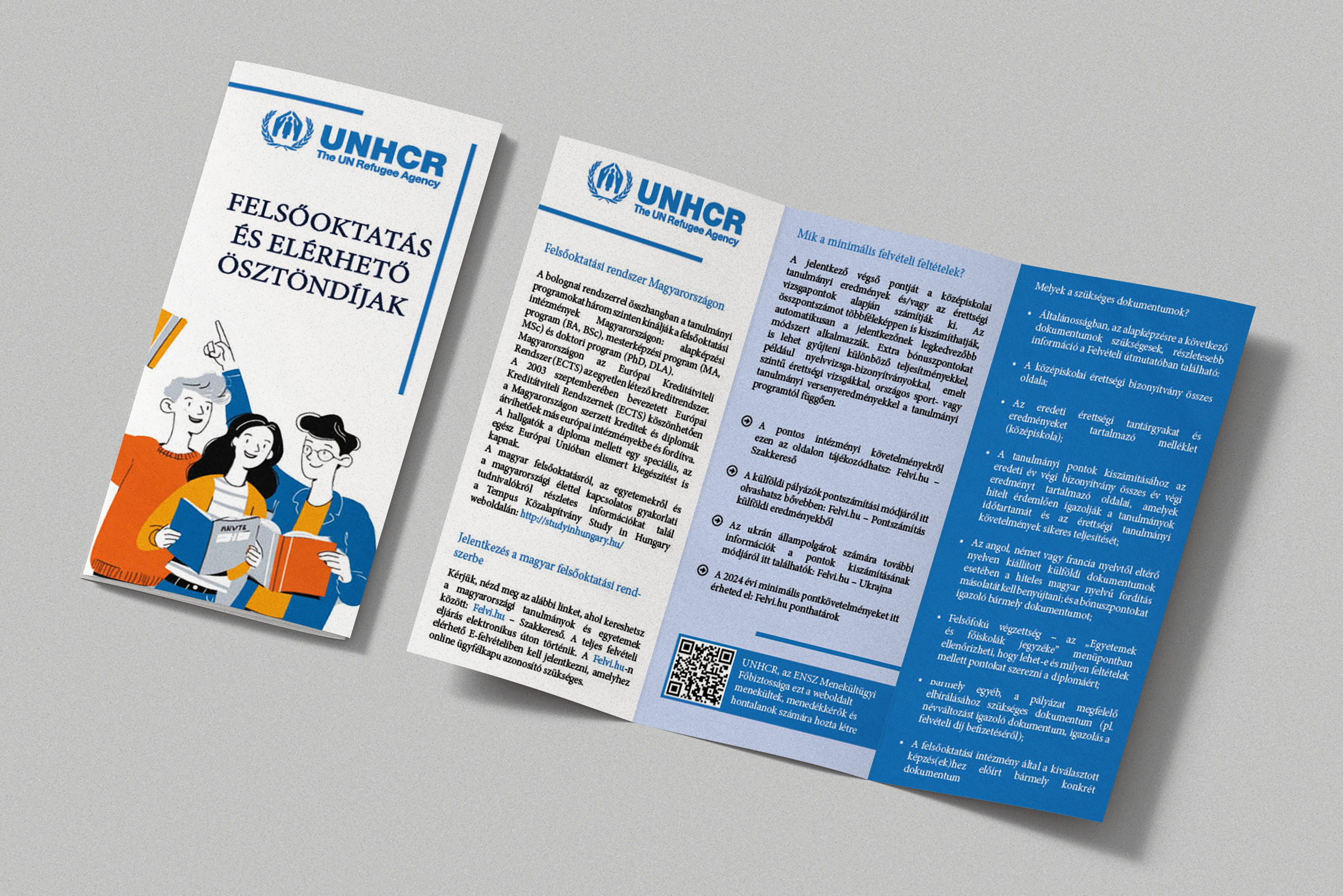 Example of Trifold brochure design for UNHCR Hungary